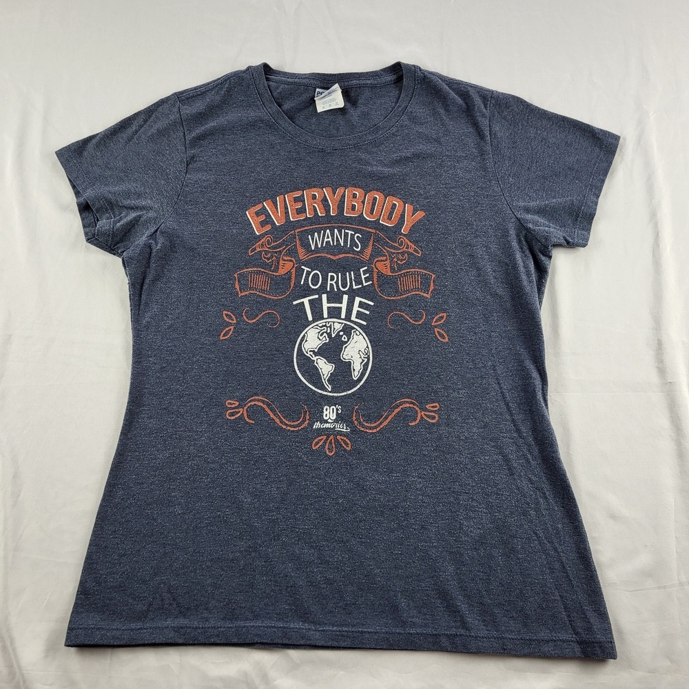 Women's Tee "Everyone Wants To Rule the World" Blue Short Sleeve Medium Graphic